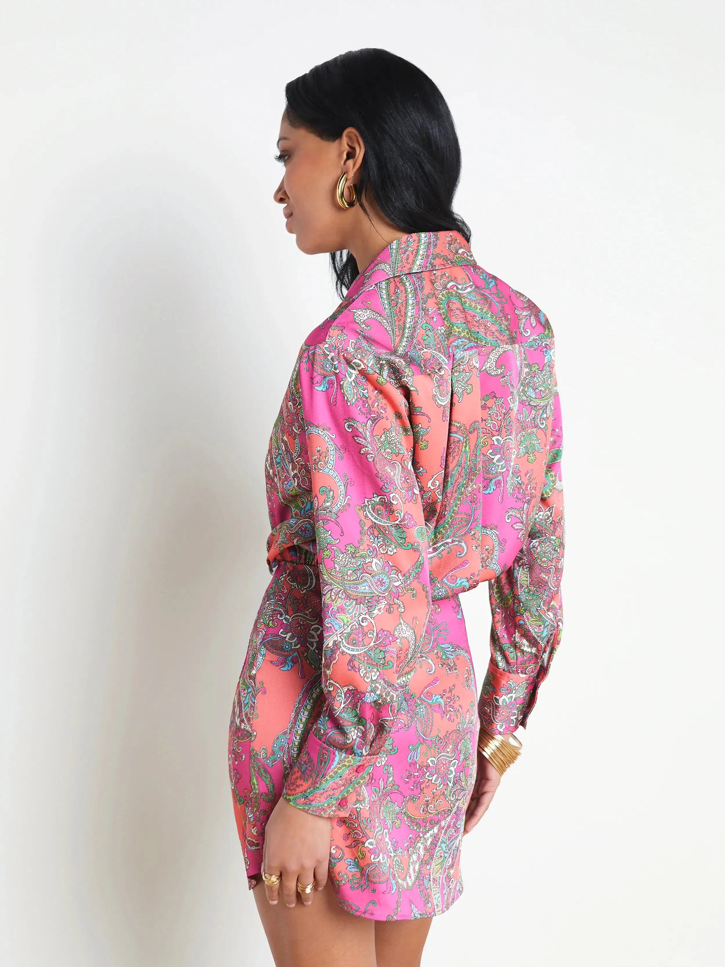 L’agence - Demetria Mini Shirt Dress - Rhodamine Multi Bright Pop Paisley