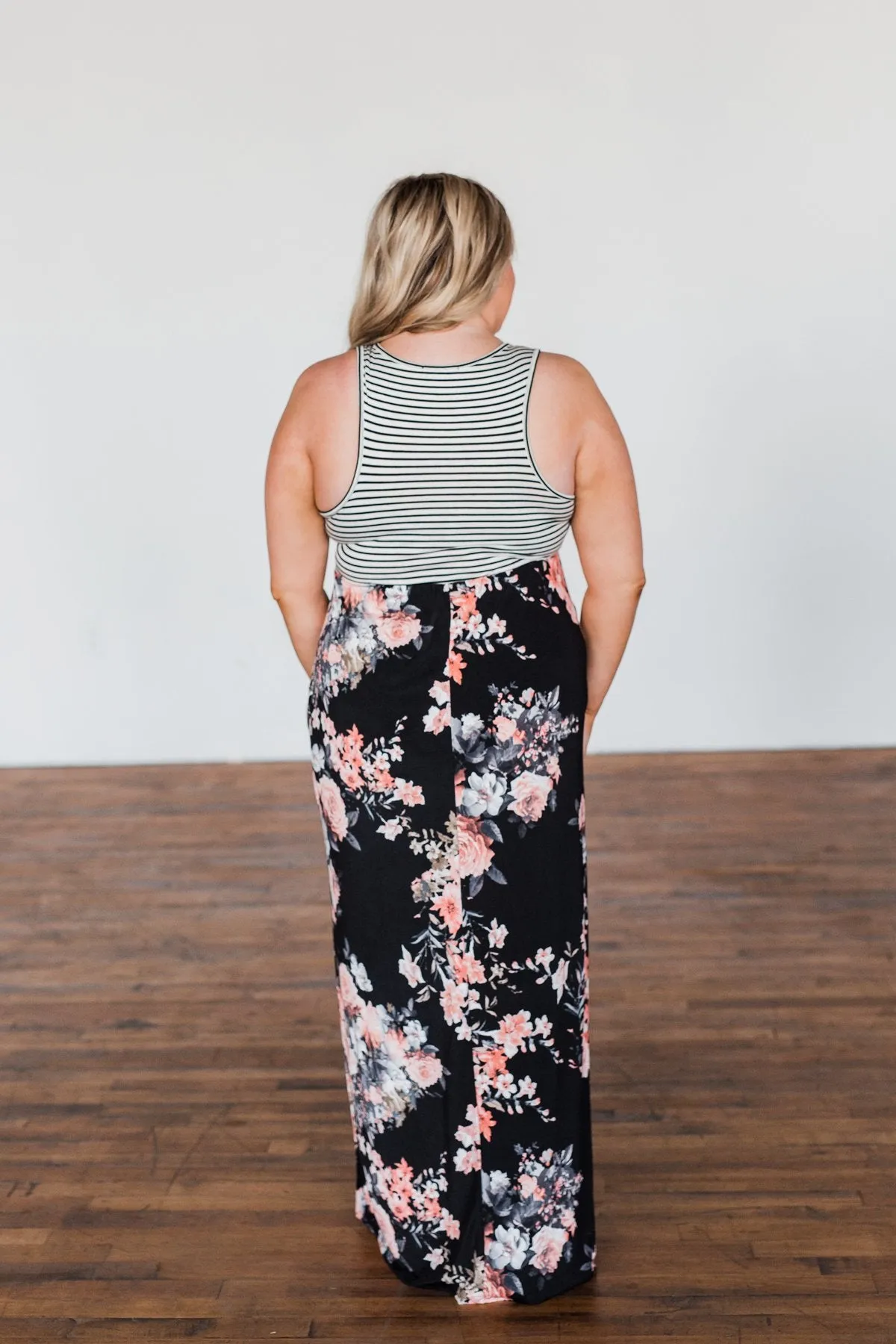 Like You Do Floral & Stripes Maxi Dress- Black & Off White