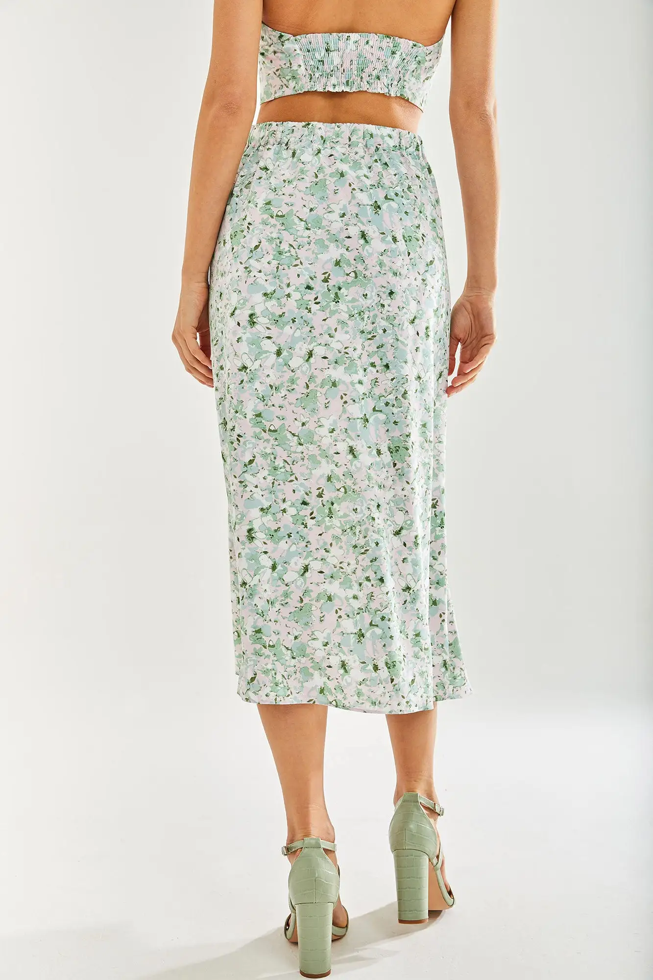 Liquorish Green Floral  Midi Skirt