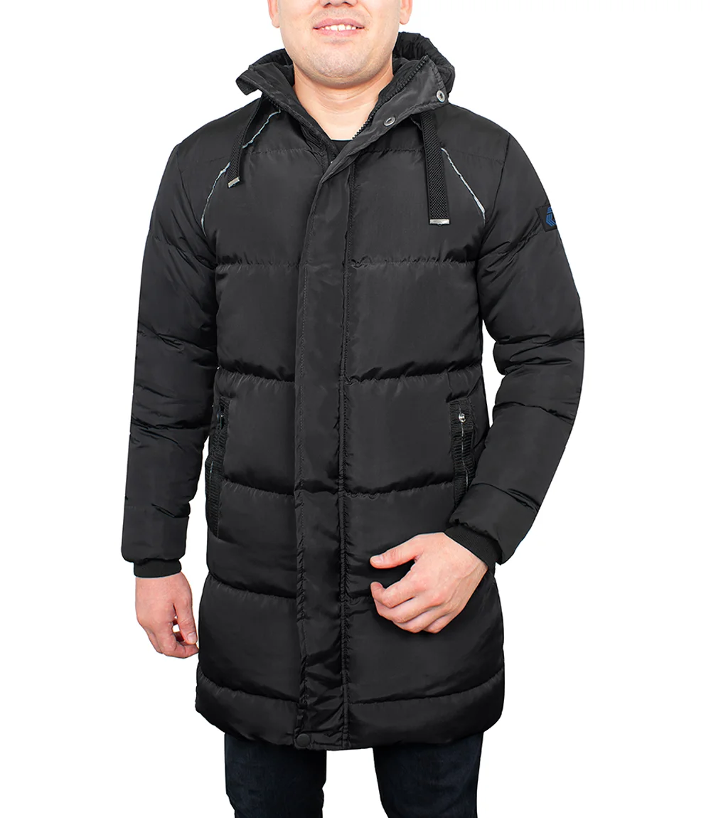 Lonnie Long Black Mens Puffer Coat With Hood - Premium Winter Jacket