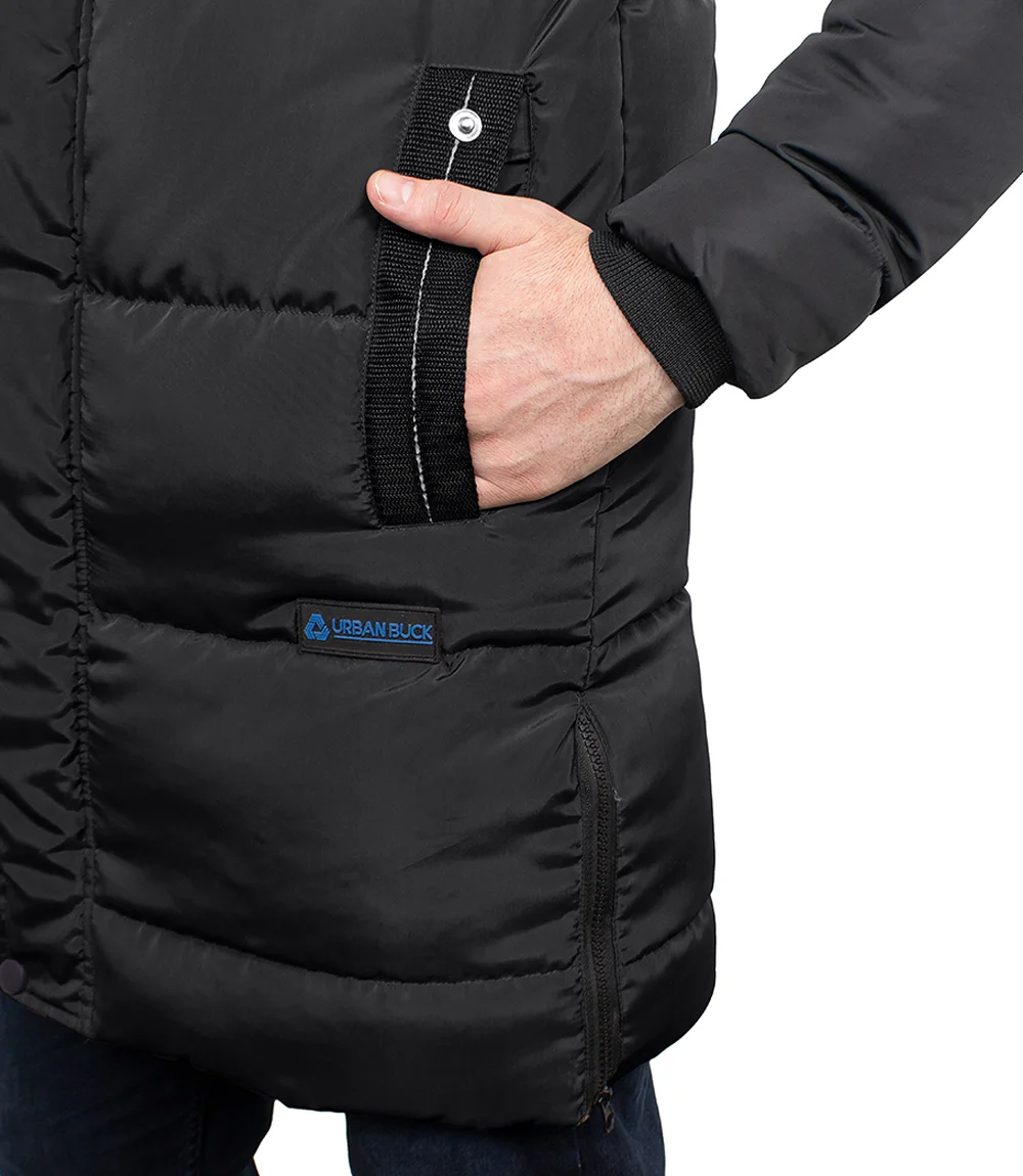 Lonnie Long Black Mens Puffer Coat With Hood - Premium Winter Jacket