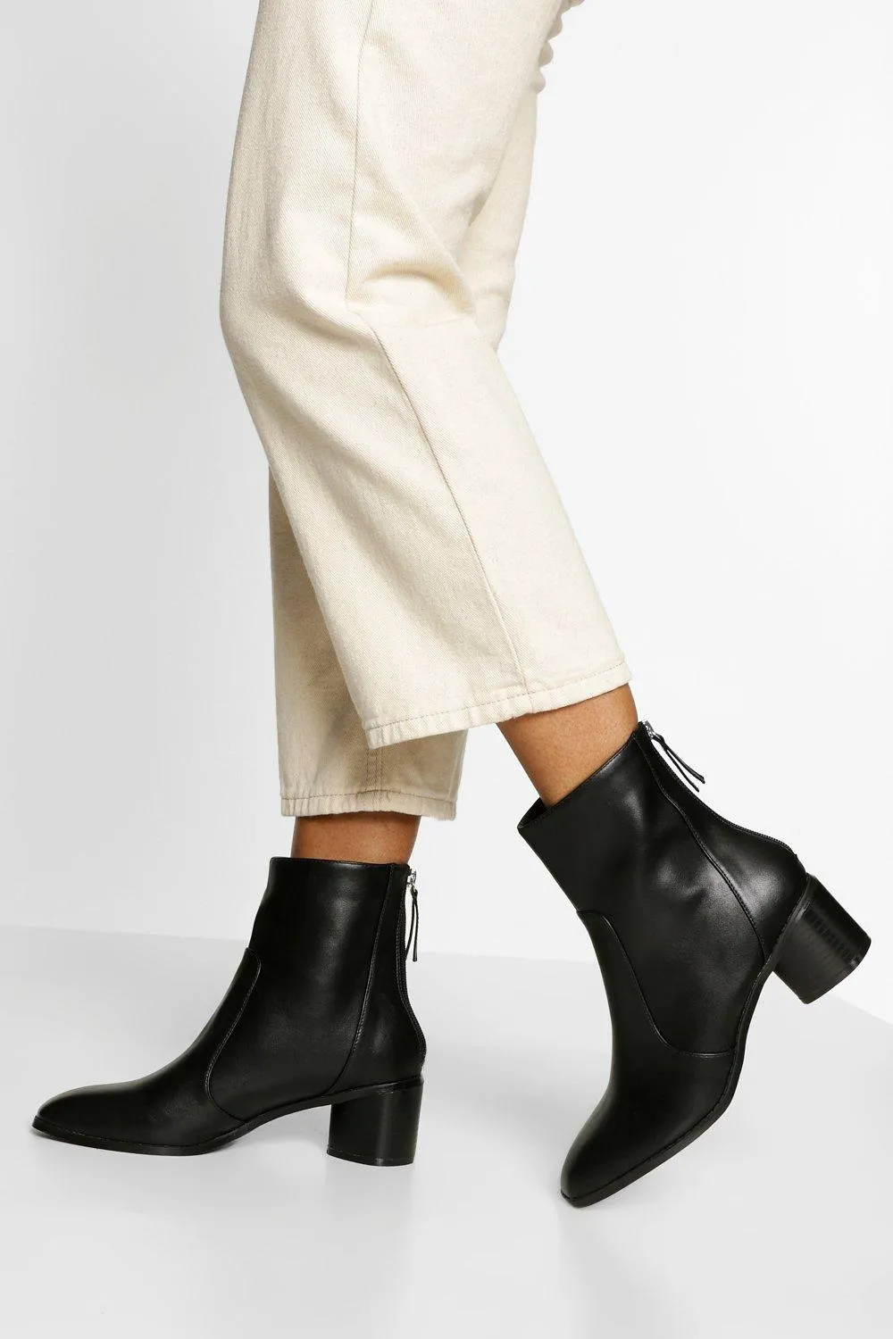 Low Block Heel Zip Back Boot