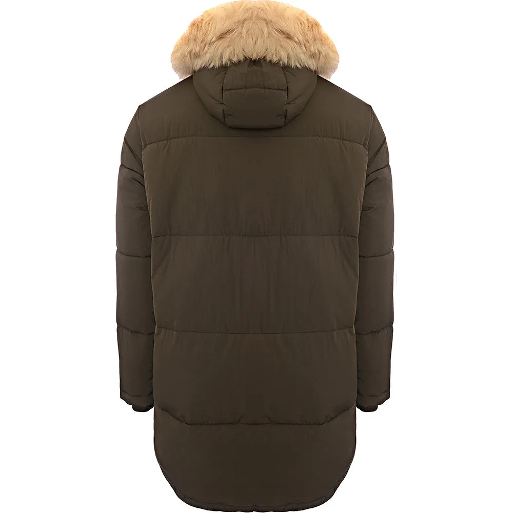 Lyle & Scott Mens Parka Jacket With Faux Fur Hood In Khaki