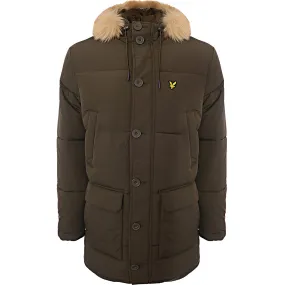 Lyle & Scott Mens Parka Jacket With Faux Fur Hood In Khaki