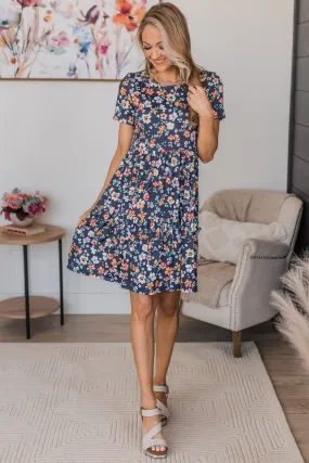 Madly In Love Floral Dress- Navy