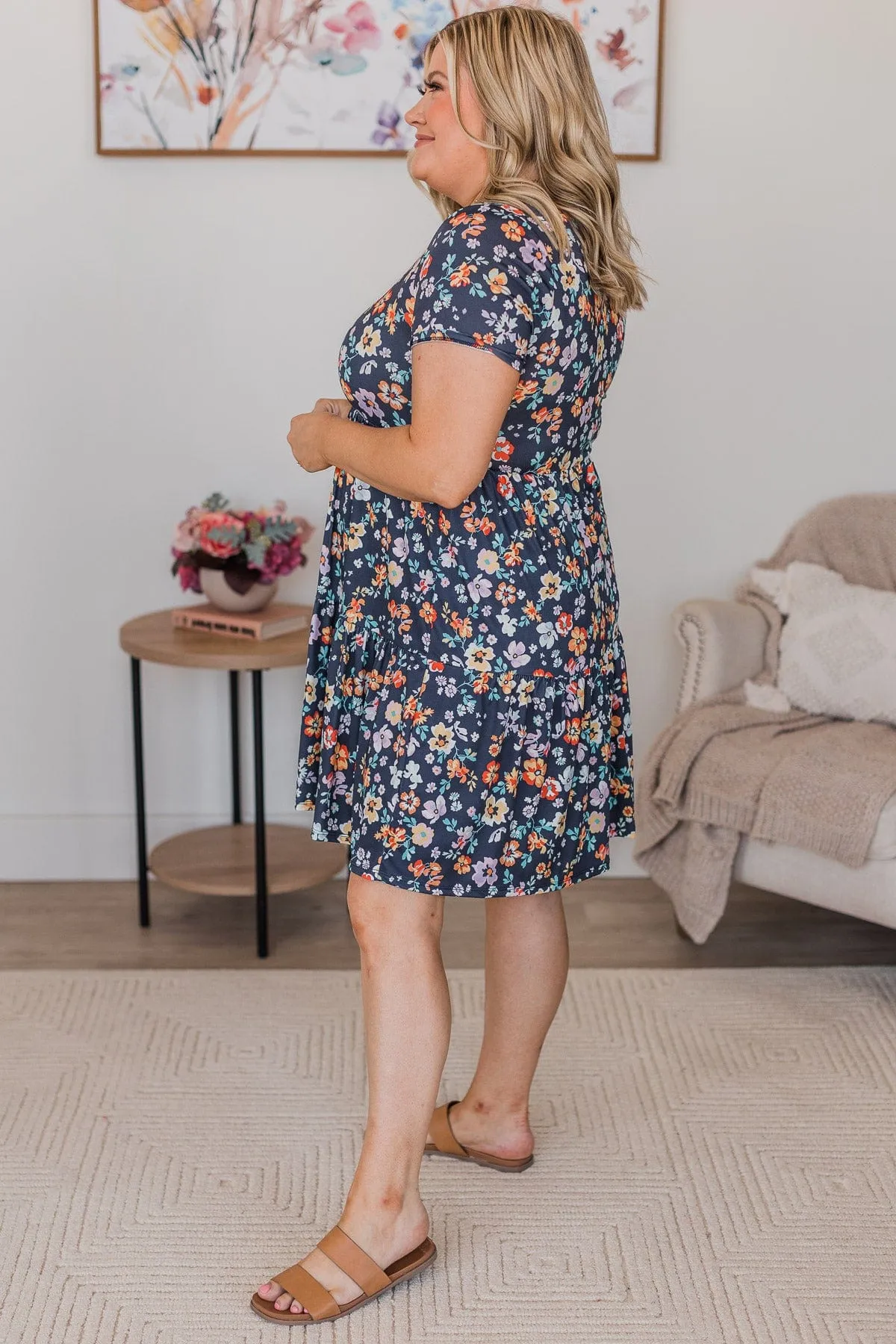 Madly In Love Floral Dress- Navy