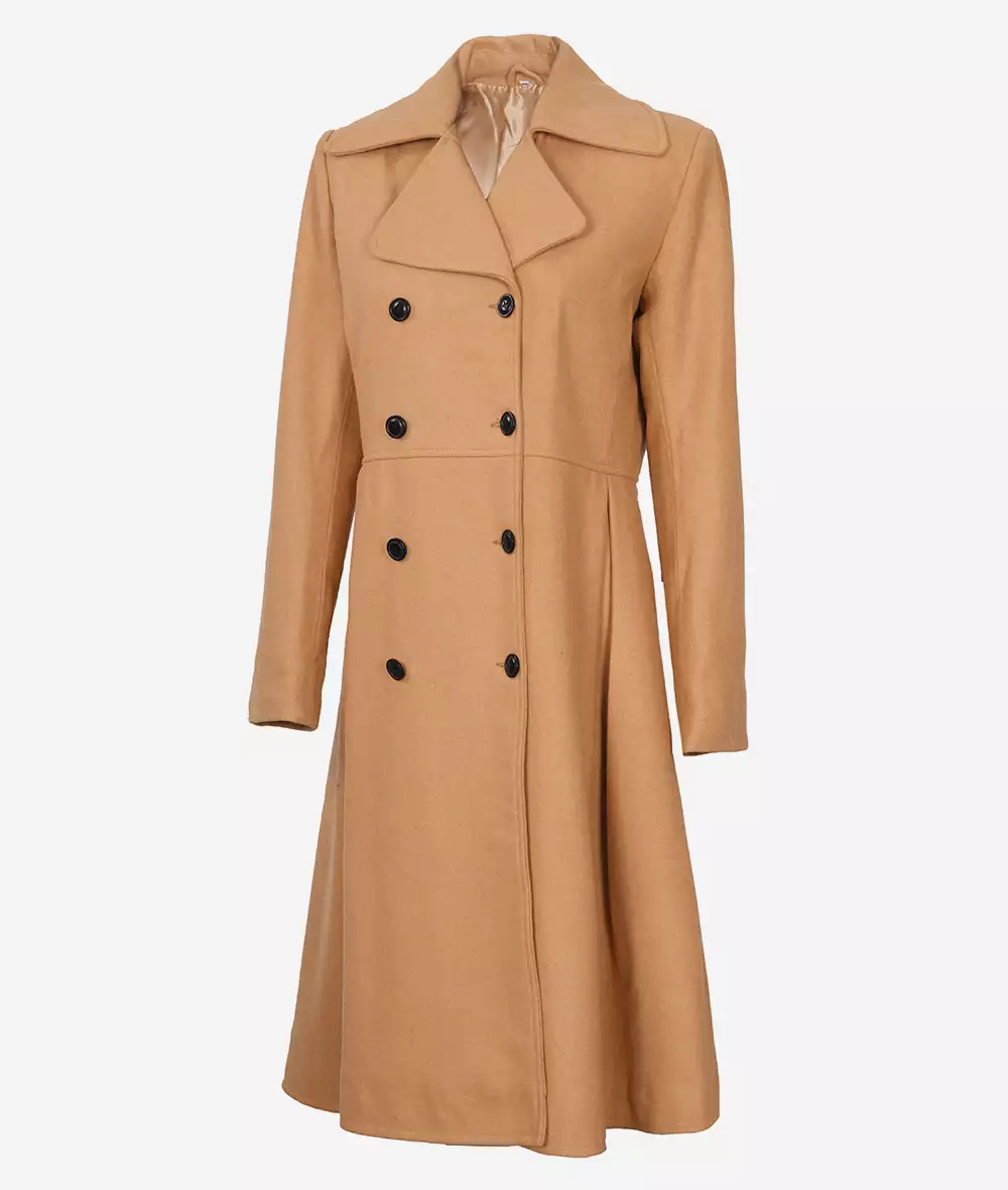 Marci Womens Double Breasted Beige Wool Coat