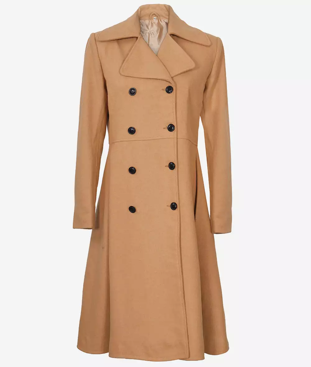 Marci Womens Double Breasted Beige Wool Coat