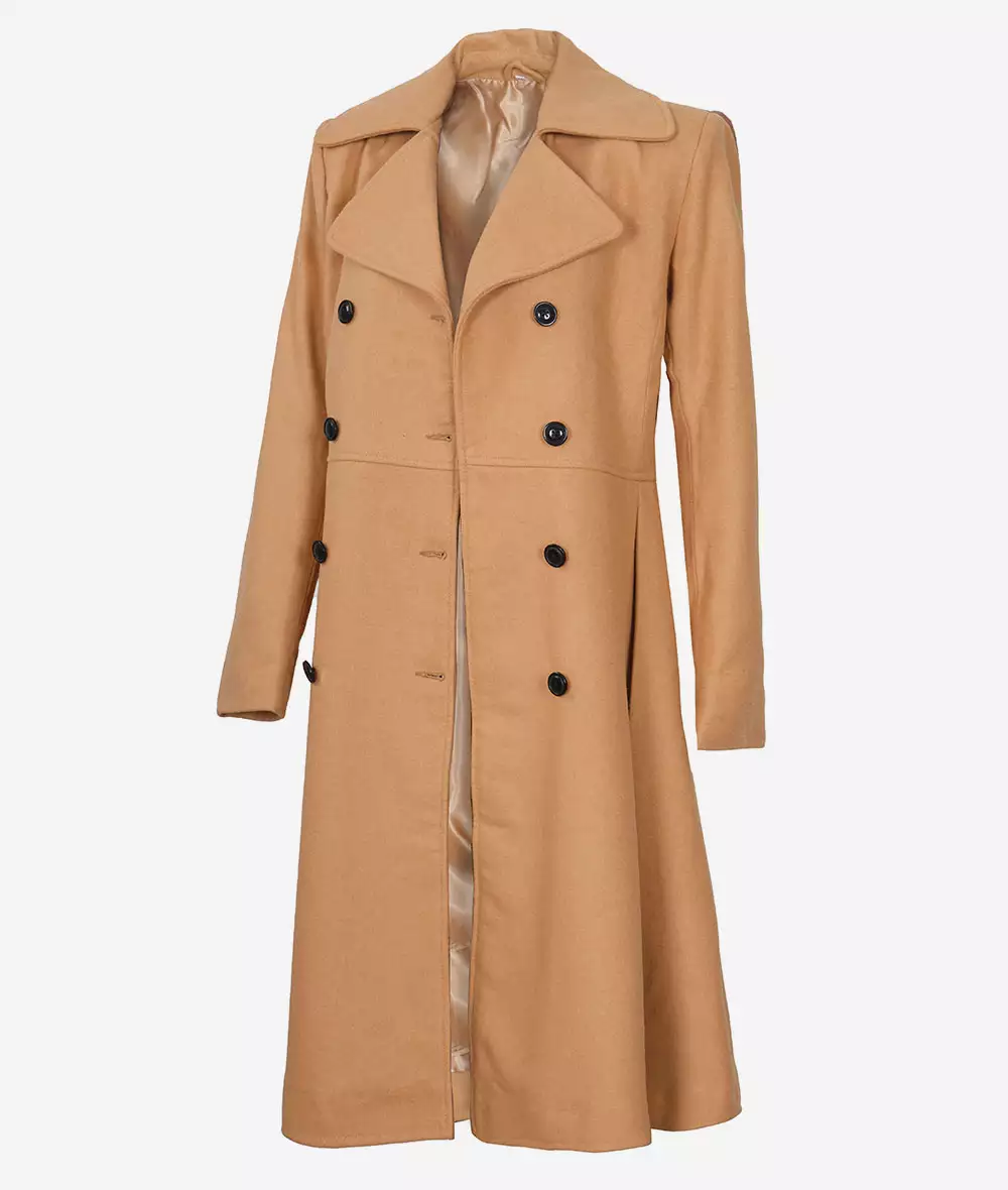 Marci Womens Double Breasted Beige Wool Coat