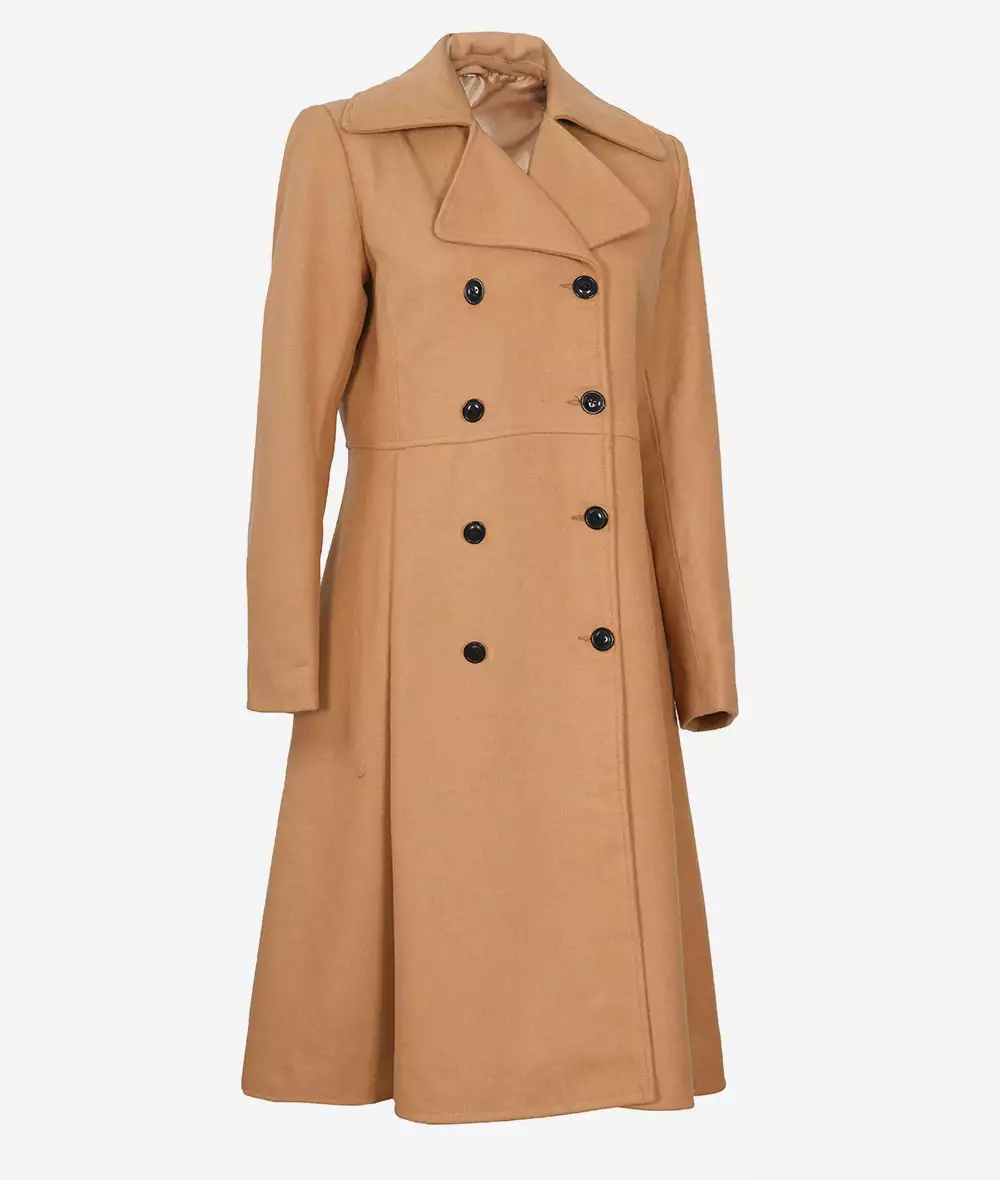 Marci Womens Double Breasted Beige Wool Coat