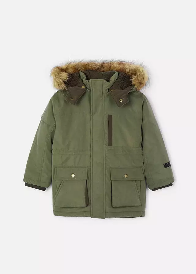 Mayoral Mini Faux Fur Hooded Parka Coat _Green 4464-17