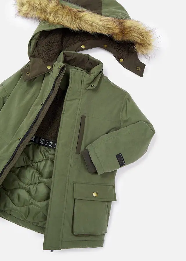 Mayoral Mini Faux Fur Hooded Parka Coat _Green 4464-17