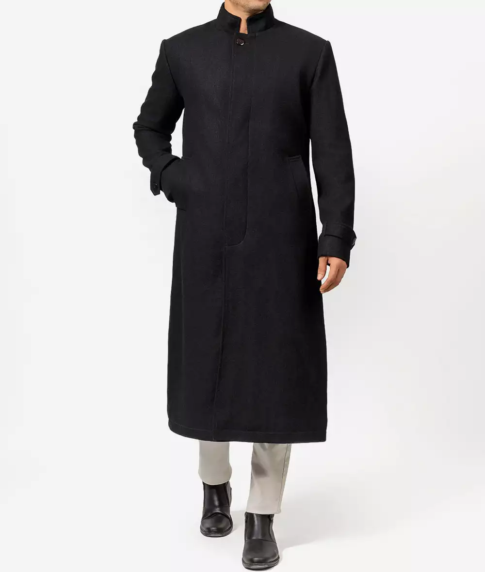 McGhee Men's Black Long Wool Trench Coat