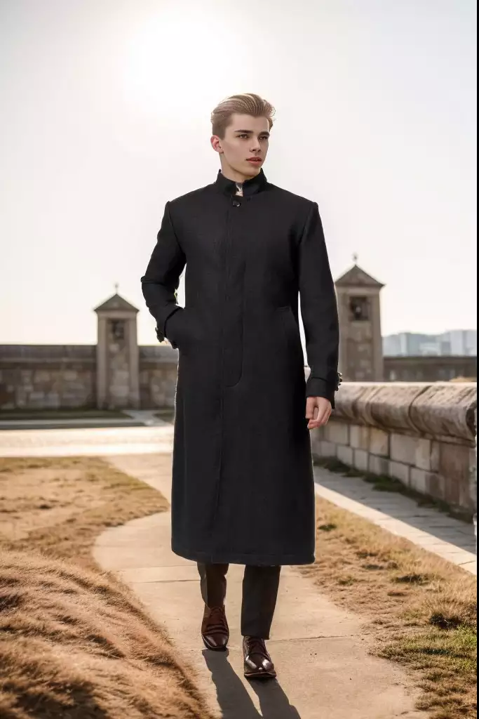 McGhee Men's Black Long Wool Trench Coat