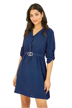 Mela London Navy Belted Shirt Dress