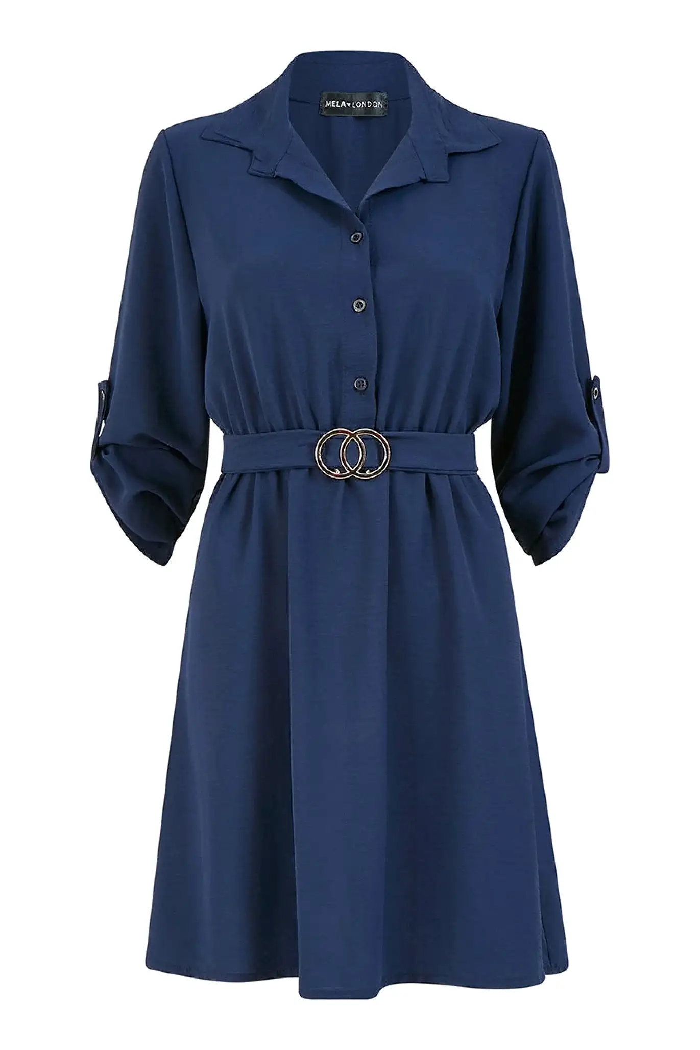 Mela London Navy Belted Shirt Dress