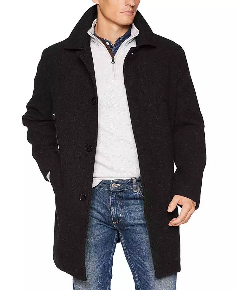 Men's Black Single Breasted Wool Car Coat