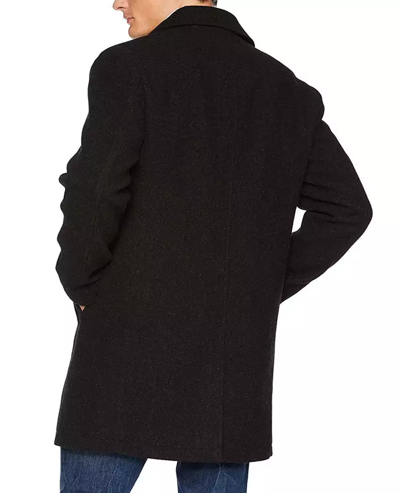 Men's Black Single Breasted Wool Car Coat