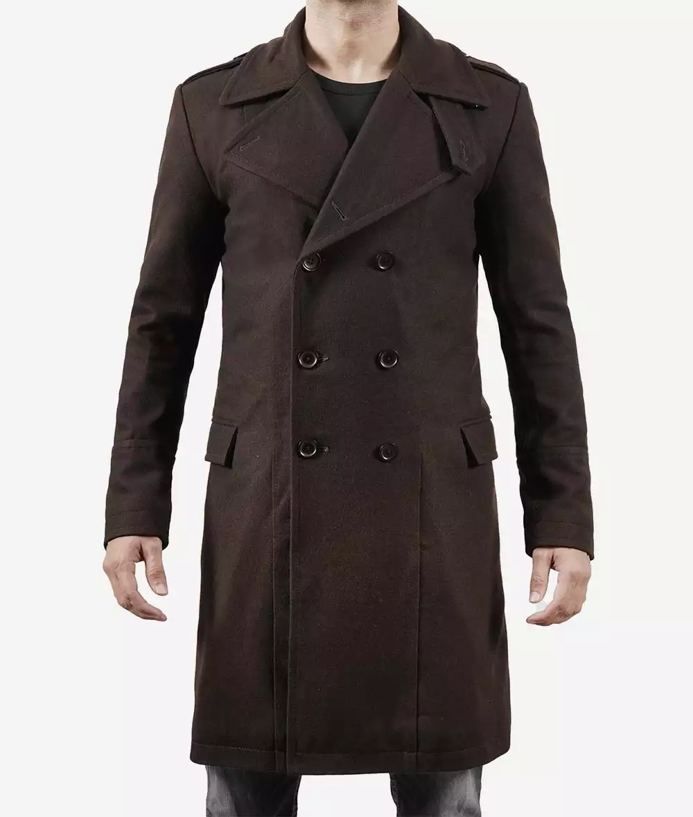 Men's Chocolate Brown Double-Breasted Wool Coat