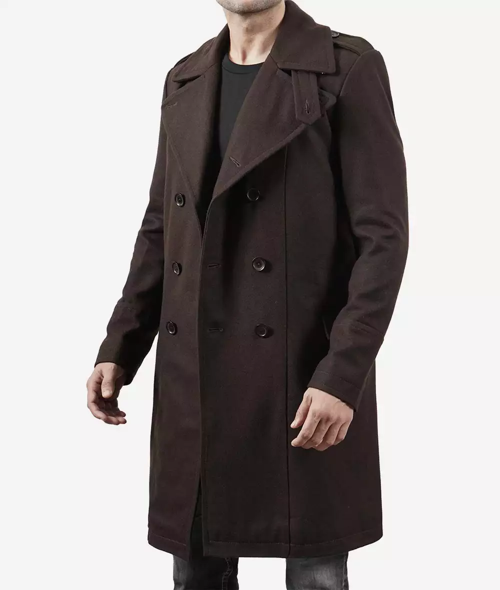 Men's Chocolate Brown Double-Breasted Wool Coat