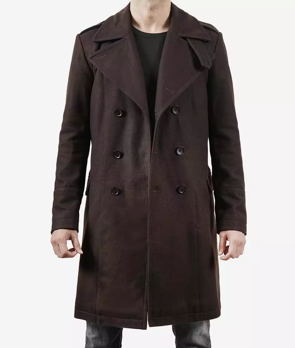 Men's Chocolate Brown Double-Breasted Wool Coat