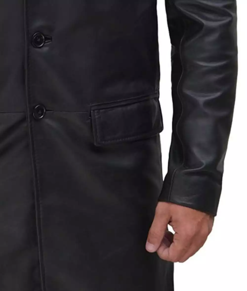 Men's Cowhide Black Long Leather Coat