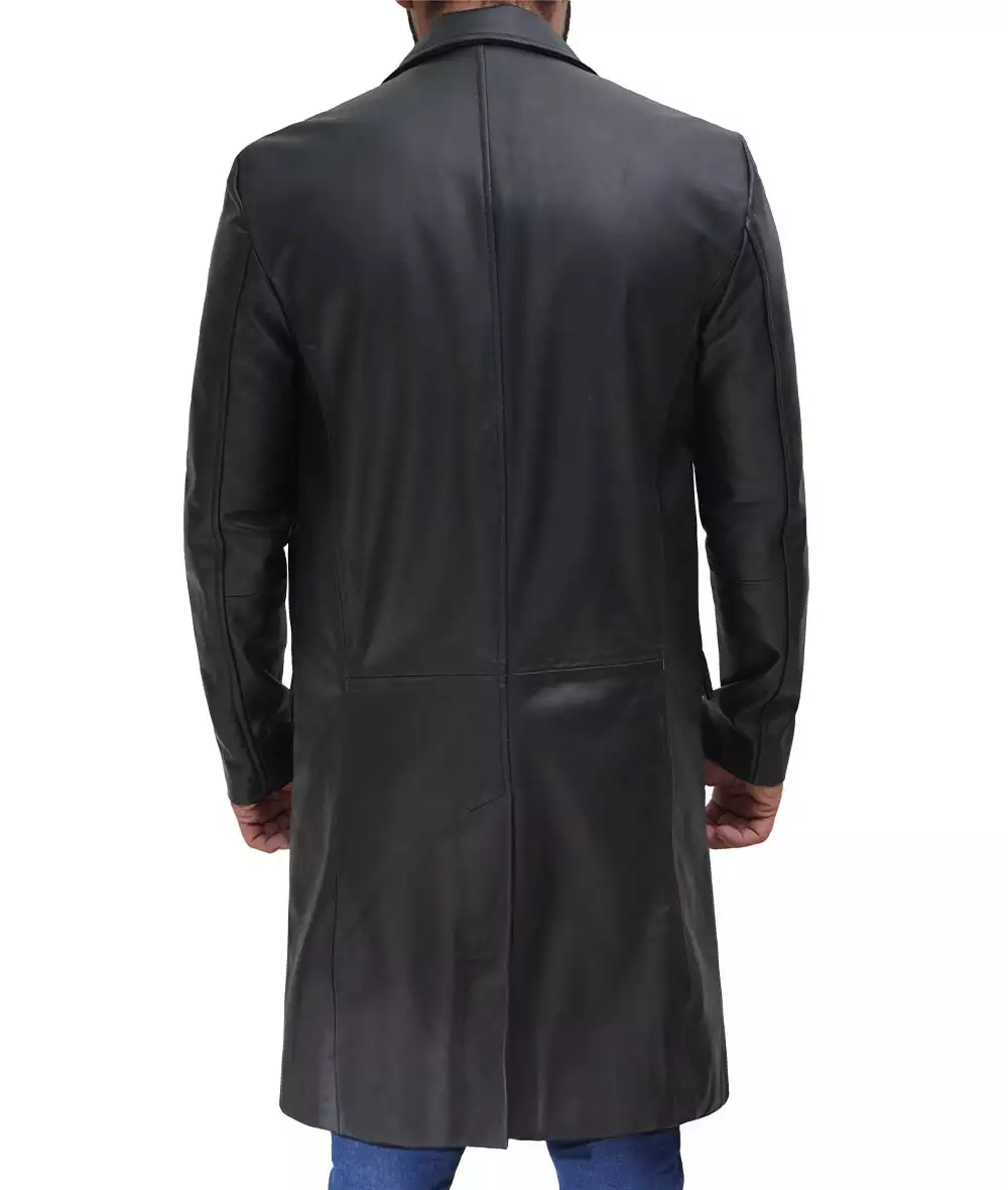 Men's Cowhide Black Long Leather Coat