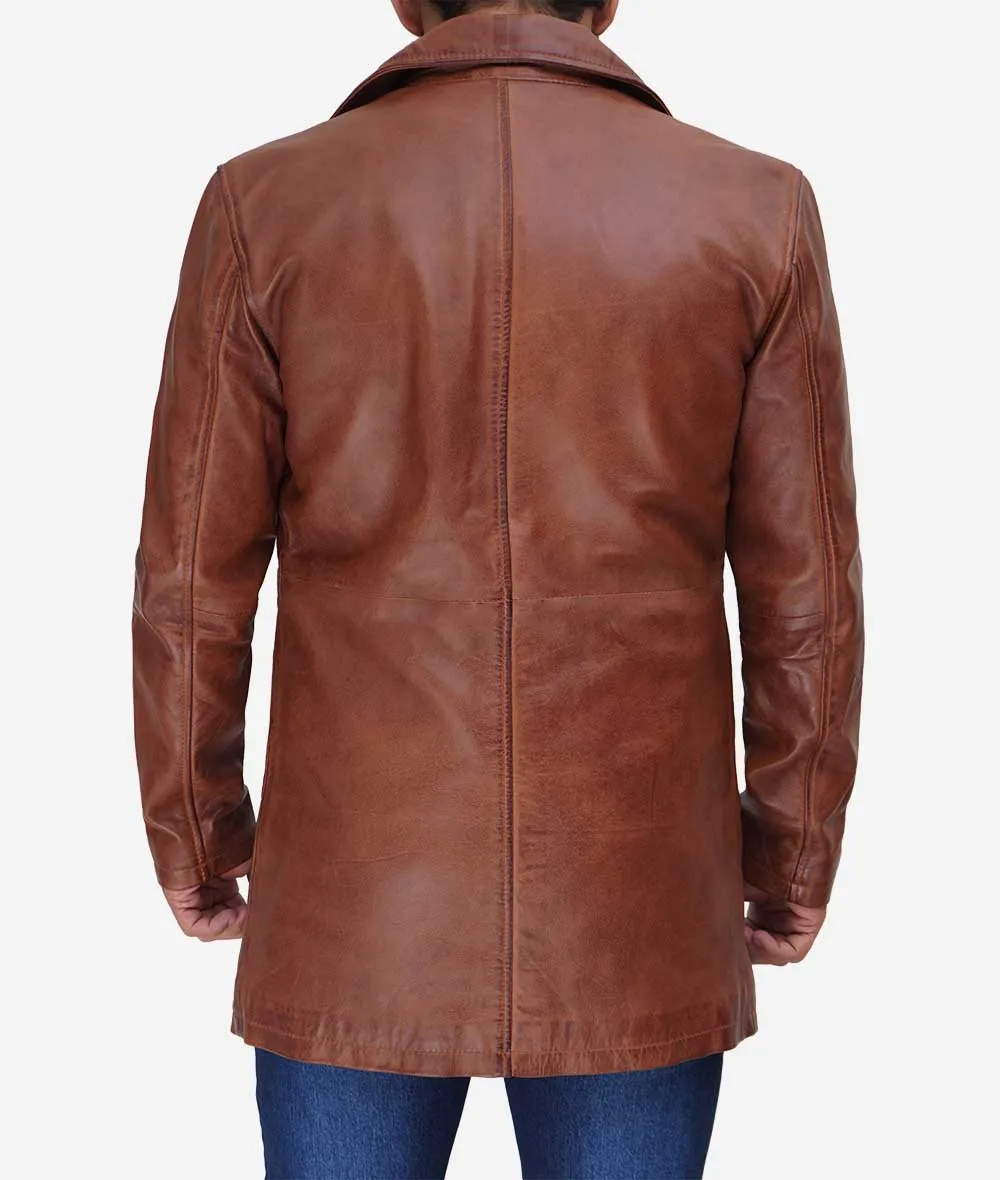 Men's Real Leather Cognac Car Coat