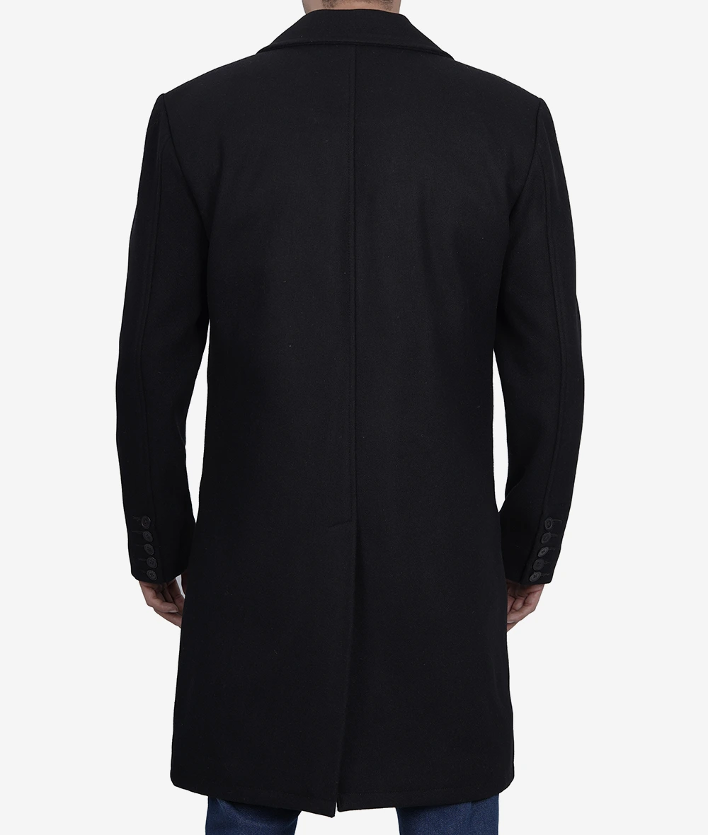 Men's Single-Breasted Modern Fit Black Wool Coat