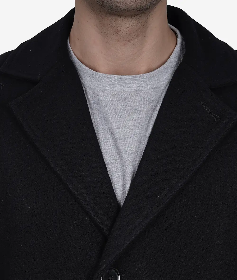 Men's Single-Breasted Modern Fit Black Wool Coat