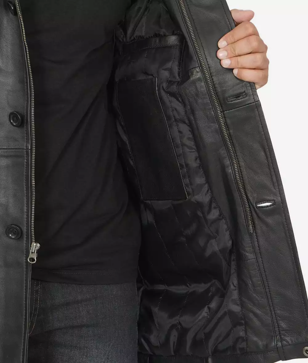 Men's Tall Black Leather Car Coat – 3/4 Length Jacket