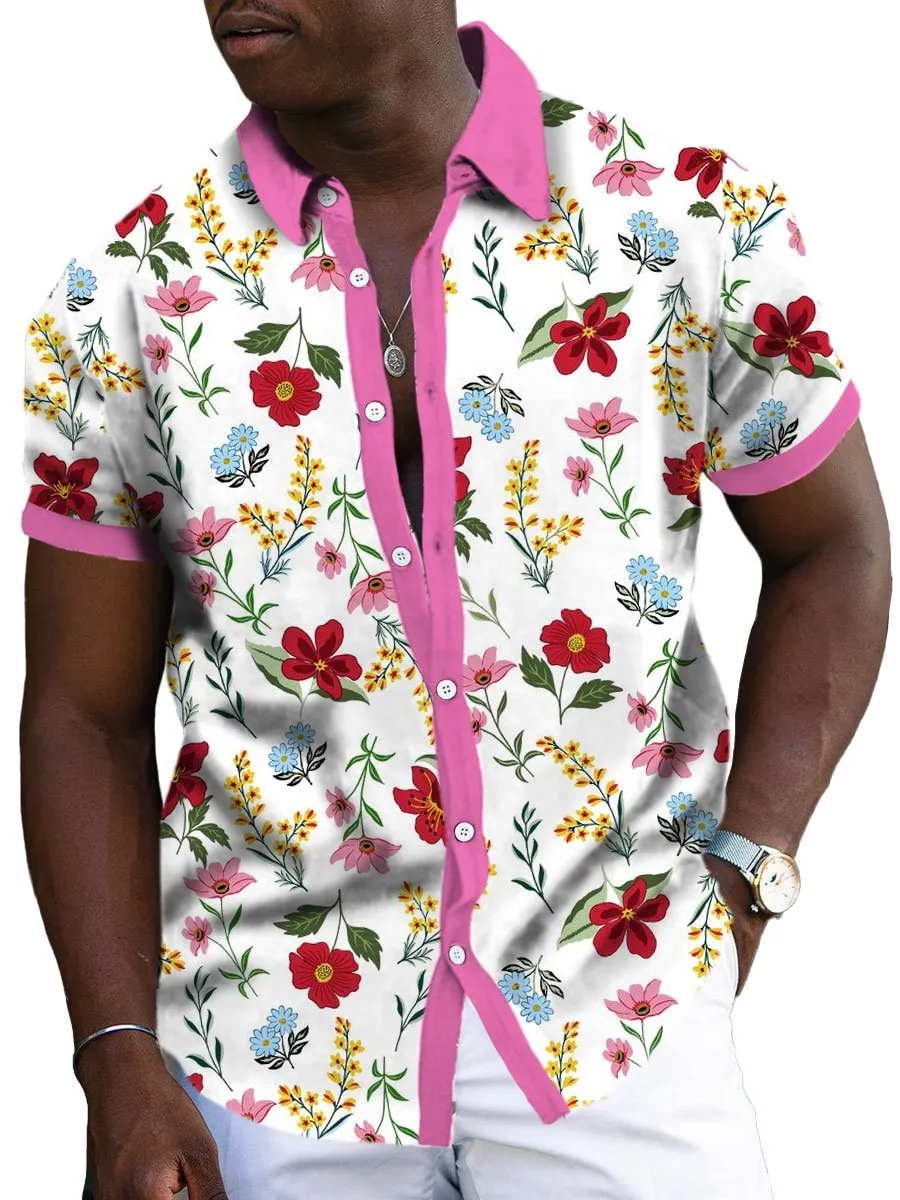 Men's Botanical Floral Print Casual Short Sleeve Shirt