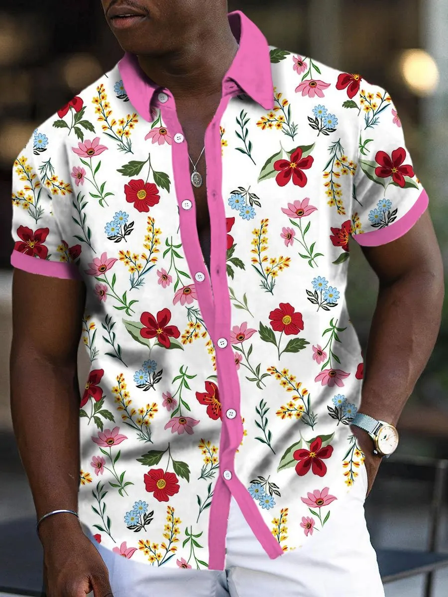 Men's Botanical Floral Print Casual Short Sleeve Shirt