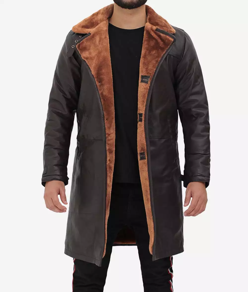 Mens Dark Brown Leather Shearling Coat