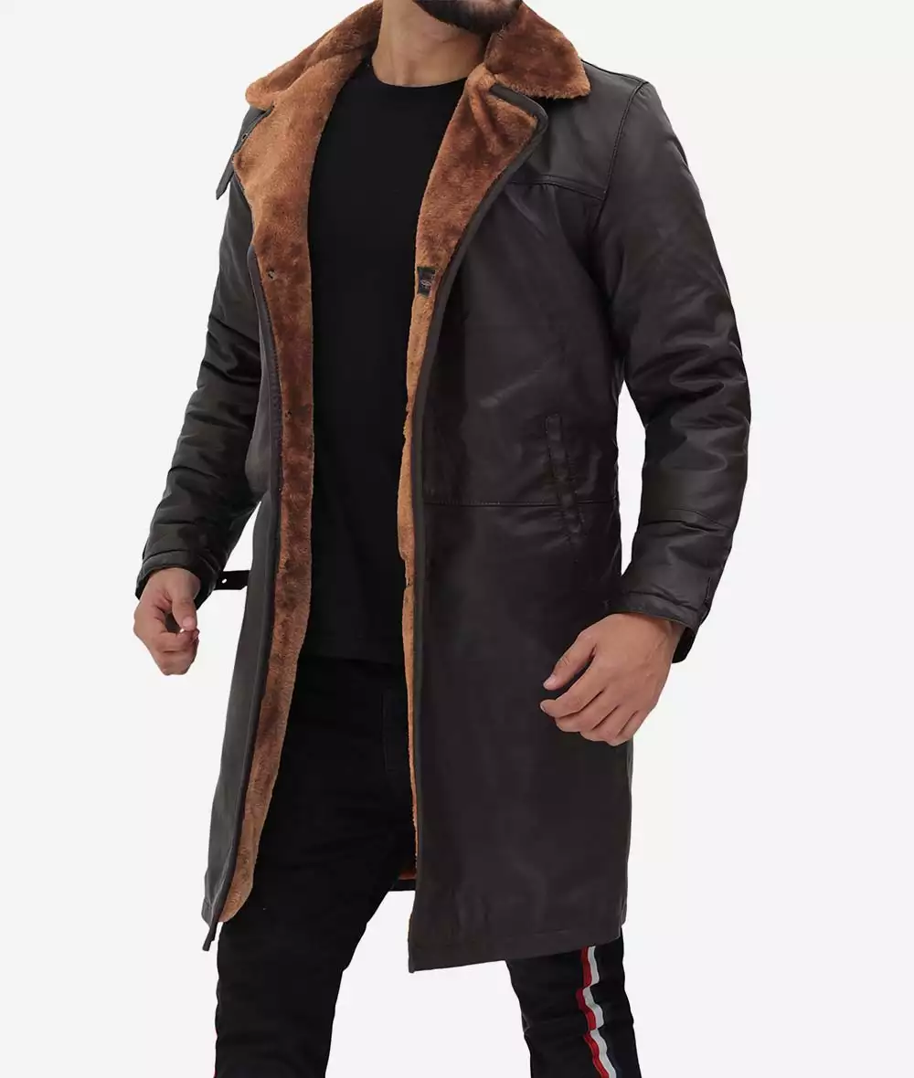 Mens Dark Brown Leather Shearling Coat