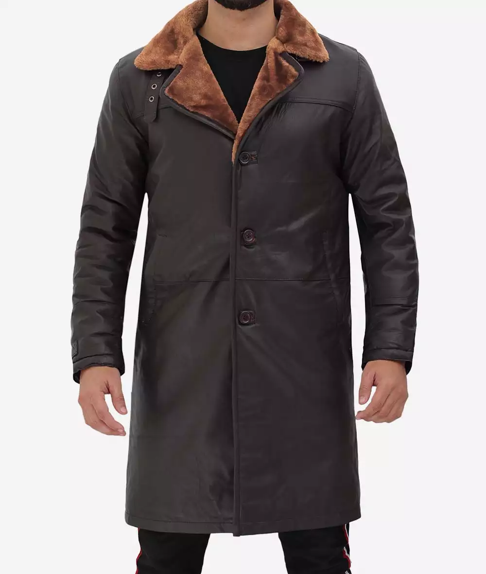 Mens Dark Brown Leather Shearling Coat