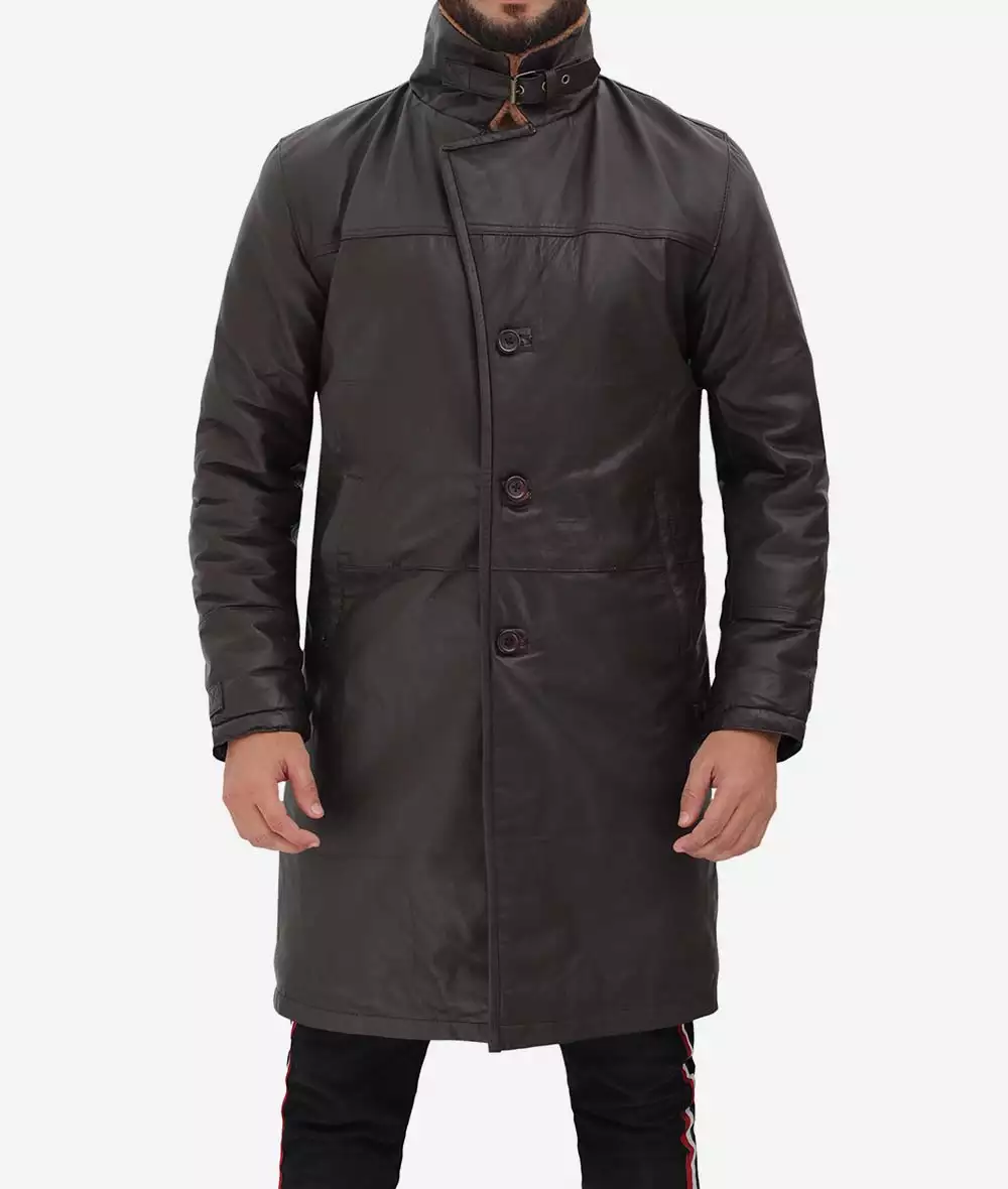 Mens Dark Brown Leather Shearling Coat