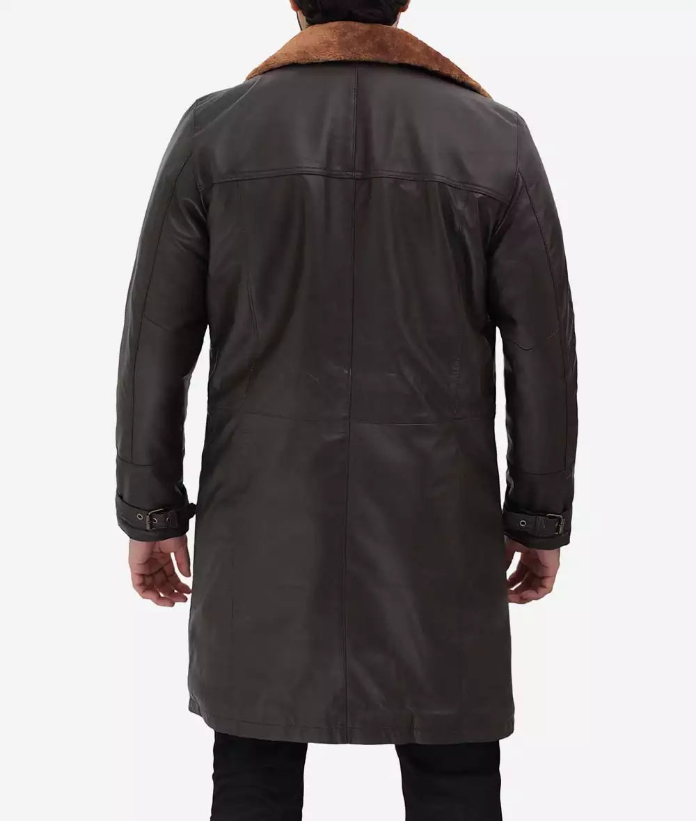 Mens Dark Brown Leather Shearling Coat