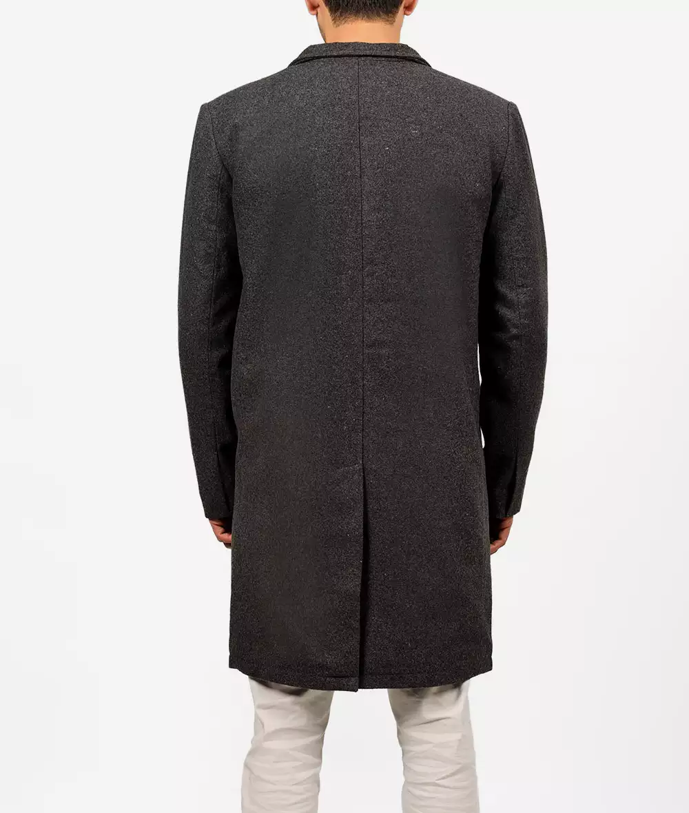 Mens Grey Wool Shawl Collar Three Quarter Long Coat