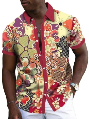 Men's Japanese Ukiyoe Print Casual Short Sleeve Shirt