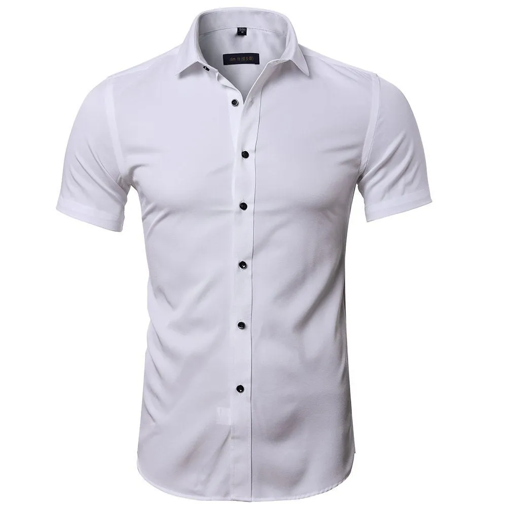 Men's Summer Elastic Non-Iron Bamboo Fiber Casual Short Sleeve Shirt