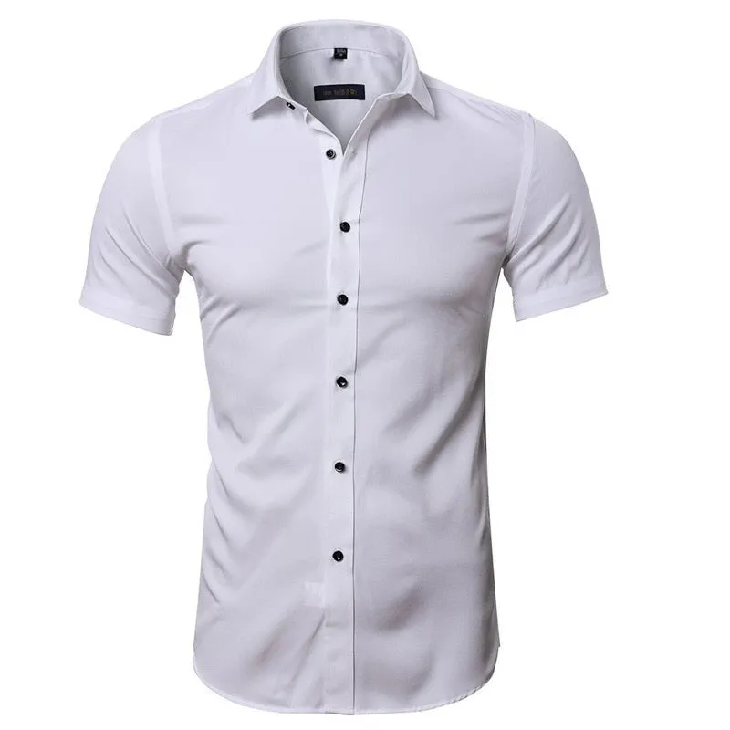 Men's Summer Elastic Non-Iron Bamboo Fiber Casual Short Sleeve Shirt