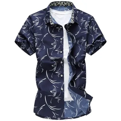 Men's Summer Polyester Geometric Printed Casual Short Sleeve Shirt