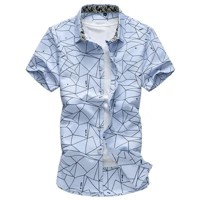 Men's Summer Polyester Geometric Printed Casual Short Sleeve Shirt