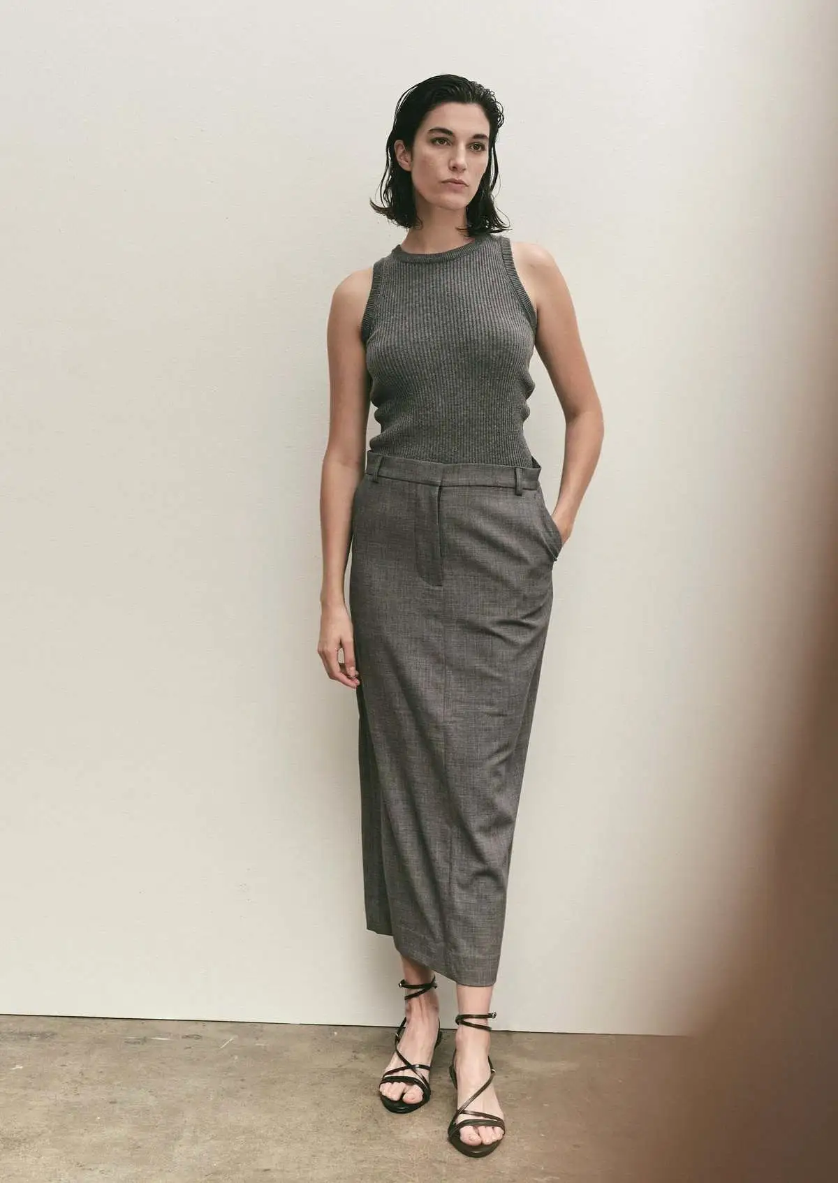 Mijeong Park Split Back Midi Skirt in Gray