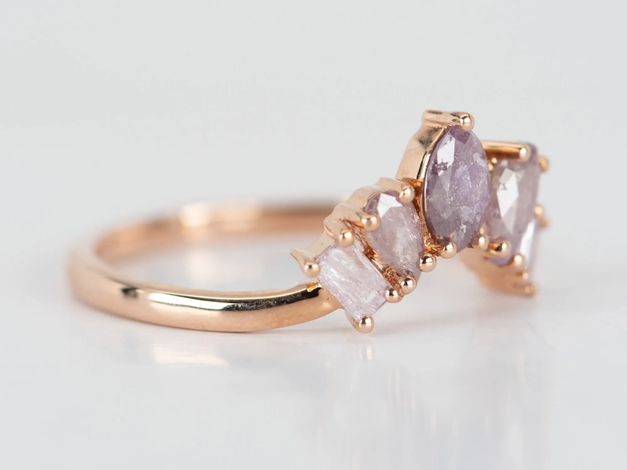 Natural Pink Diamond Curve Crown Ring 14K Rose Gold R5078