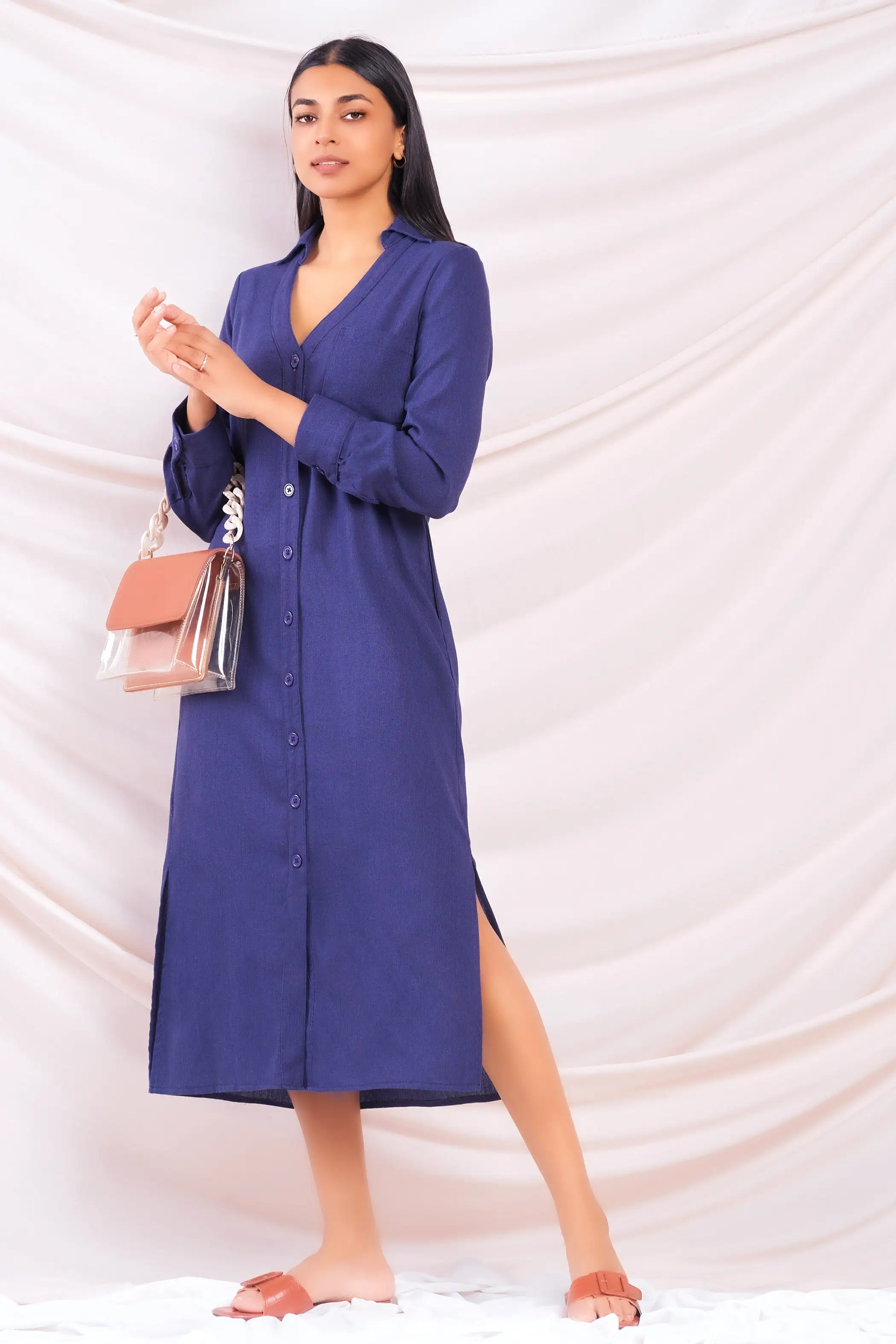 Navy Midi Shirt Dress