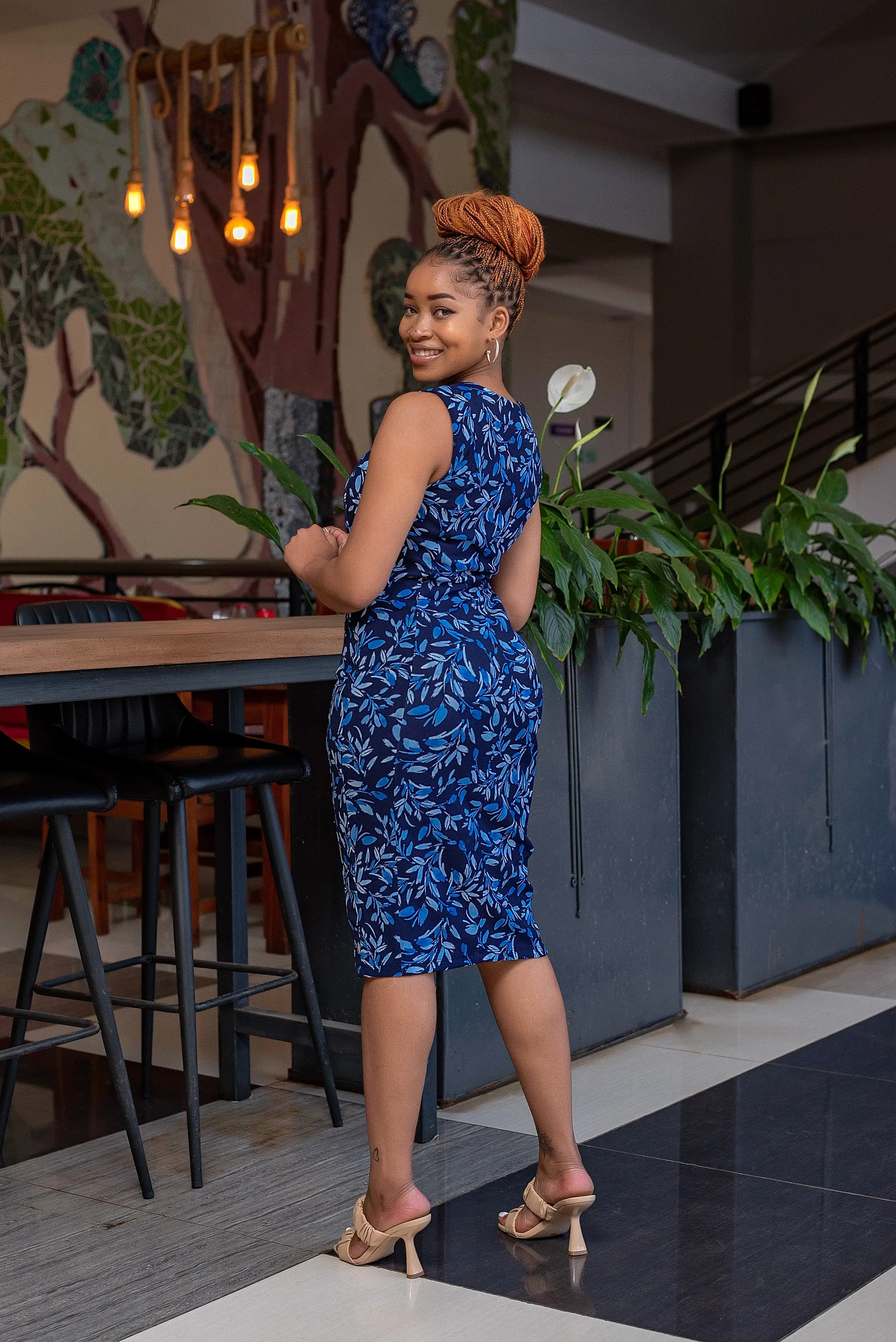 Navy sky floral dress