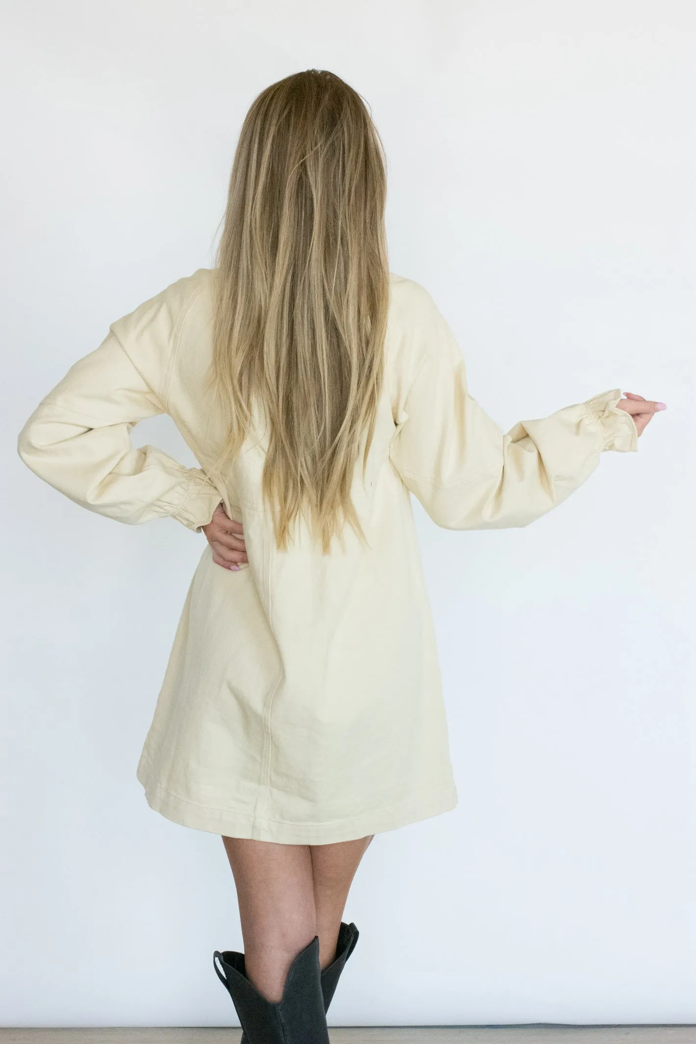 Need a Favor Cream Button Up Denim Dress