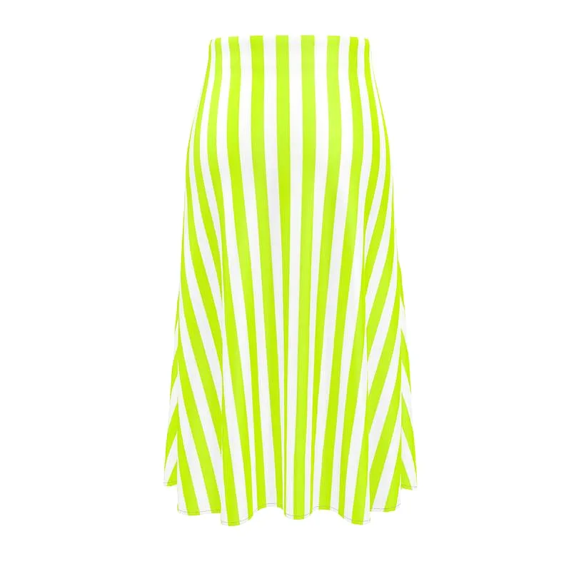 Neon Green Striped Midi Skirt